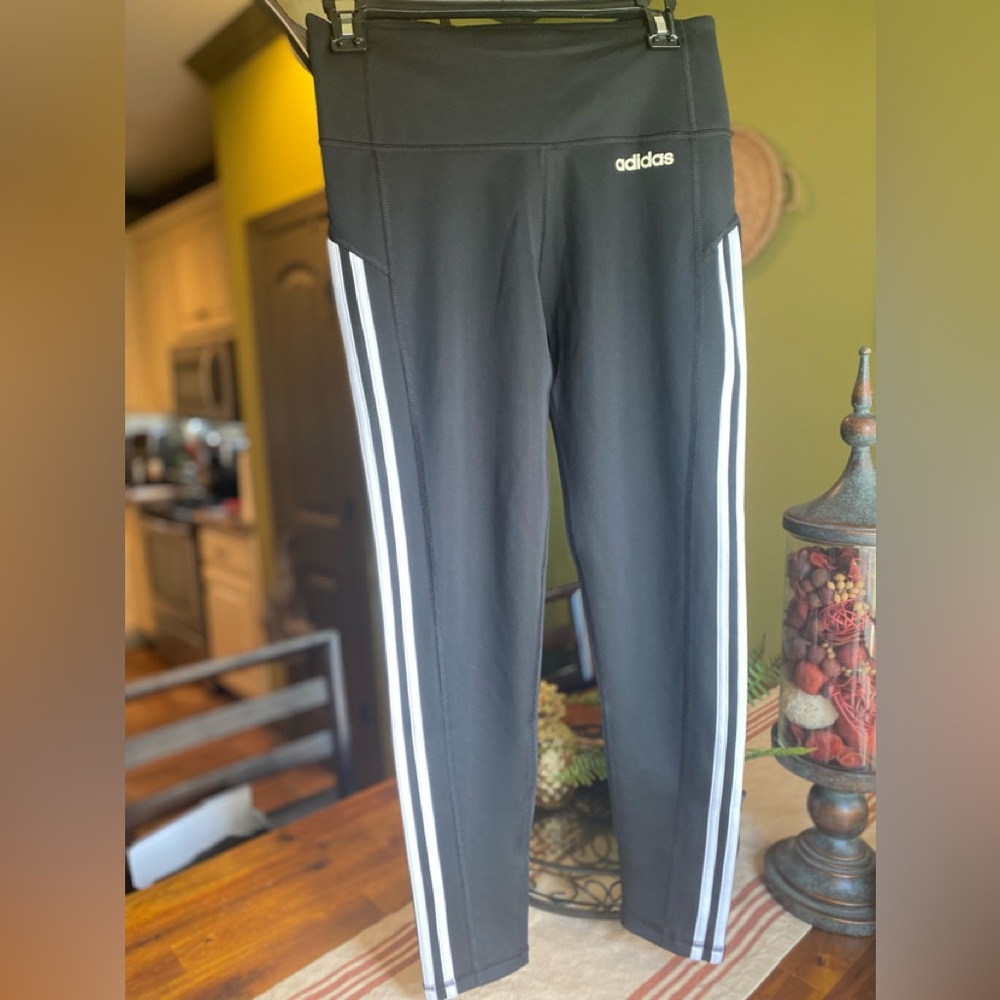 adidas Black Leggings with White Stripes